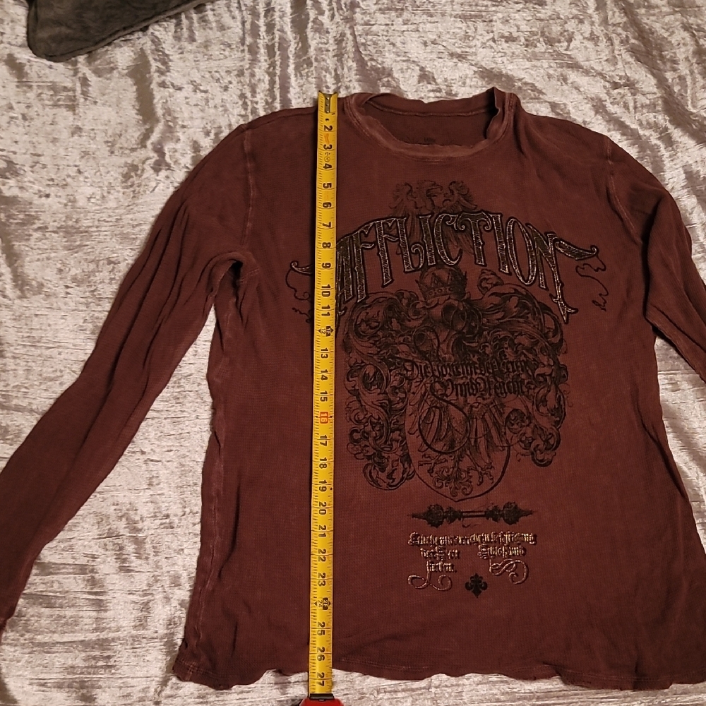 Affliction Men Large Brown and Gold Long Sleeve Shirt - Picture 5 of 9